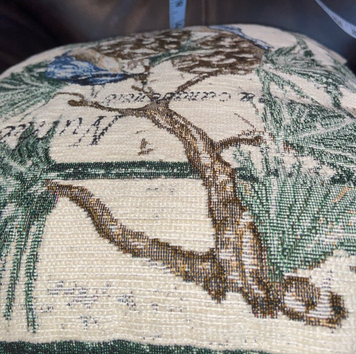 Vintage Tapestry Throw Pillow Floral Bird Velvet Winter 15x15 Cottage Signed - Picture 15 of 15