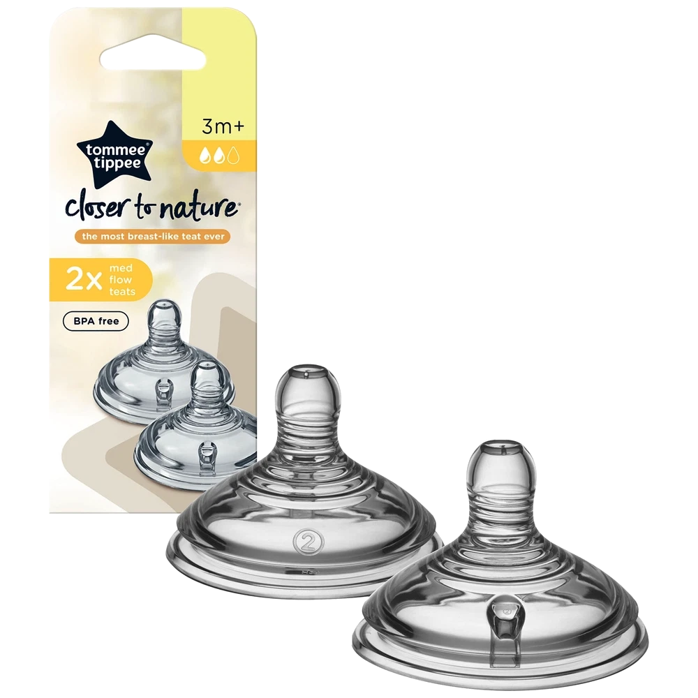 Tommee Tippee Closer to Nature Medium Flow Teats 2 Pack Smooth Transition 3m