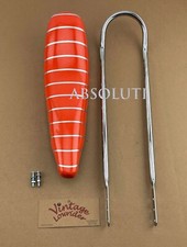 LOWRIDER 24" SHORT BACK SISSY BAR IN CHROME W/SPARKLE ORANGE STRIPE BANNANA SEAT