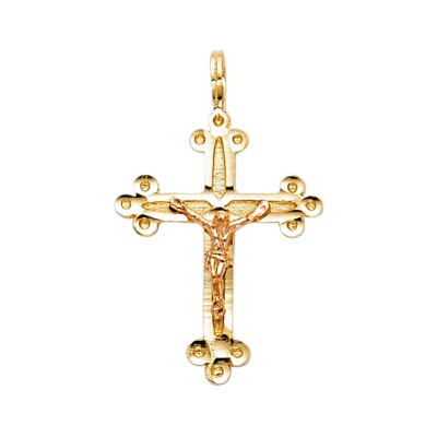 Religiöser Kruzifix Anhänger 14 Karat zweifarbig Gold