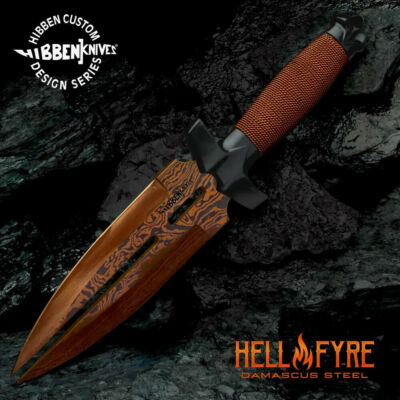 Gil Hibben Hellfyre Damascus Blade Double Shadow Dagger Fixed Knife Clip Sheath