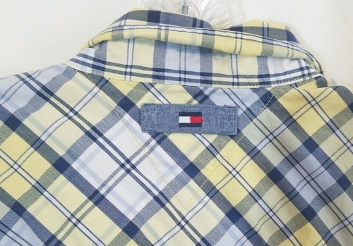 Tommy Hilfiger Jeans Blue Yellow Plaid Short Sleeve Button Up Shirt Size XL - Picture 3 of 7