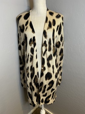 By Together Loose Knit Leopard Animal Print Long Open Cardigan Duster Sweater Md