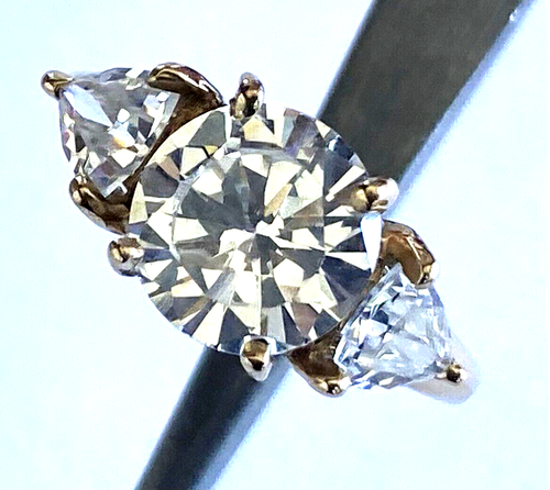 10K Yellow Gold Round & 2 Trillion Clear Stone CZ Ladies Engagement Ring Size 7 - 第 1/15 張圖片