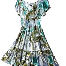 Bila Boho Floral Smocked Tiered Babydoll Midi Dress M Medium Festival Artsy Flow