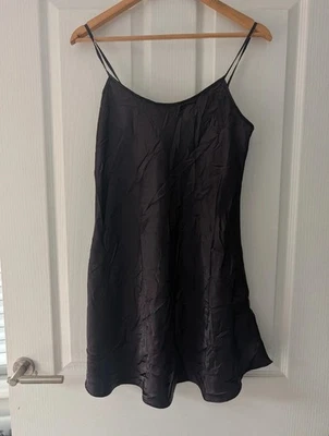 Y2K Vintage Honors Intimates Black Satin Slip Mini Dress- Size Medium - Image 1 of 4