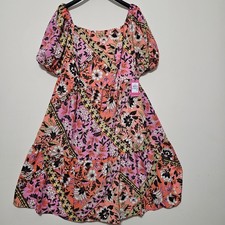 Women Dress Plus Size 20W Fits 1X New Midi Multicolor Floral Print Short Sleeves