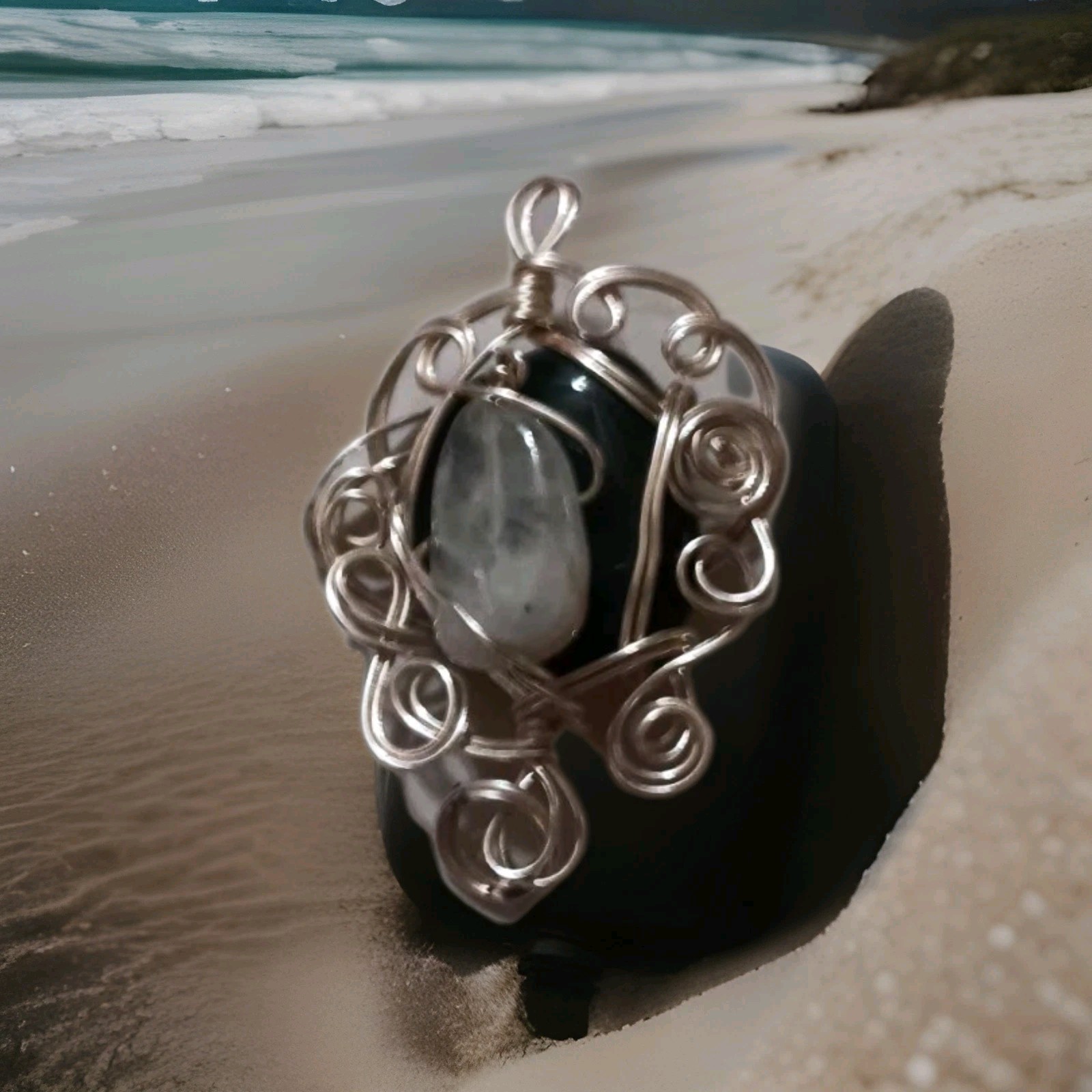 Handcrafted Double Gemstone Wire Wrapped Pendant - image 1