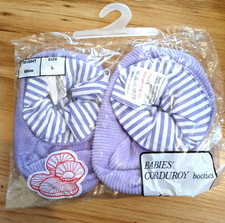 Vintage Babies Corduroy Booties Purple Size Large Age 12  18 Months Slipper Shoe