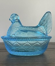 Westmoreland Glass de Rosso 4,5” azul buffet/azul brillante gallina en un nido-kitsch