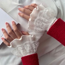 1 Pair White Lace Ruffle Cuff Accessory Detachable False Wrist Cuffs Sweater New