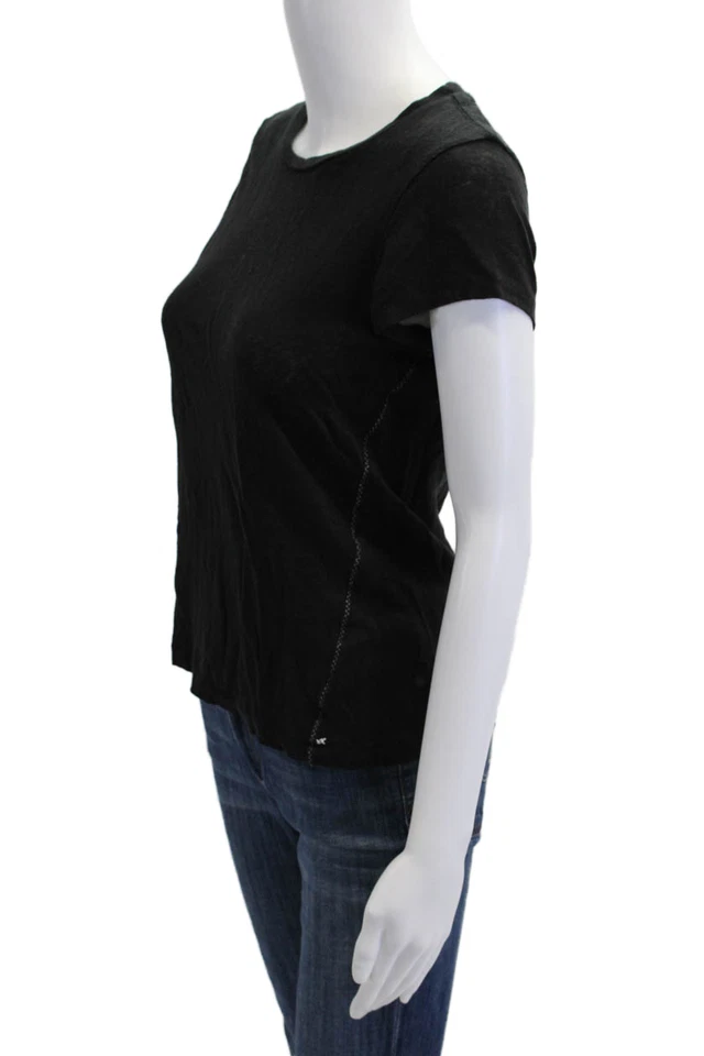 Elizabeth and James Womens Linen Crew Neck Short Sleeve T-Shirt Top Black Size S - Image 2 of 4