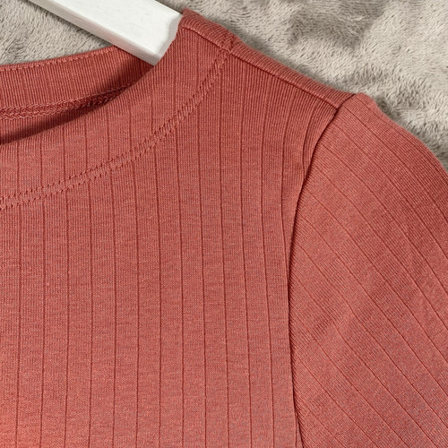 Uniqlo Ribbed Boat Neck Half Sleeve T-Shirt Damen M Pink 100% Cotton Fitted Tee - Bild 4 von 11