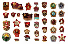 Set 35 Vintage Emaille Abzeichen Sowjet Russland Revolution Lenin, Komsomol R...
