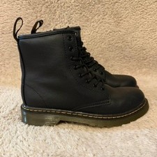 Dr. Martens 1460 J Black Leather Lace Up Side Zip Combat Boots Kids 4 US M 5 L