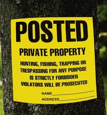 No Hunting No Trespassing Signs 11x11 Inch Yellow Private Property 100 Pack