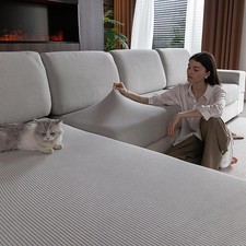 OHSIO Stretch Sofa Covers for Sectional 1 Back Cover, Light Gray/Striped