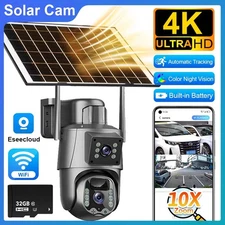 Solar Security Cameras Wireless Outdoor WiFi Night Vision PTZ Surveillance LOT