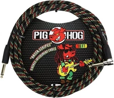 Pig Hog Rasta Instrument Cable 10ft 1/4 Straight to Right Angle Gold Plated