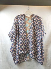 Umgee Mixed Print Blue Peach Boho Flowy Relaxed Kimono Size Small