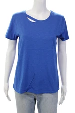 Philanthropy Womens Cotton Distressed Short Sleeve T-Shirt Top Blue Size S
