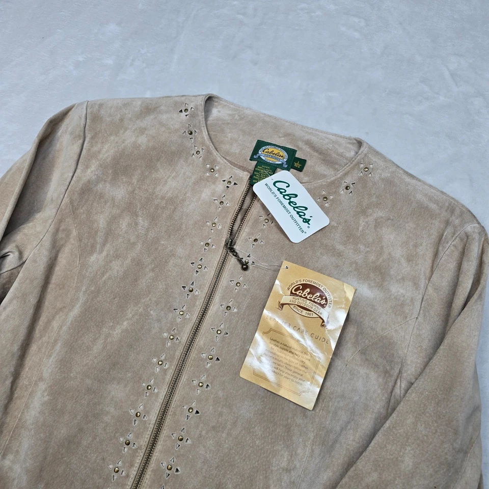 Cabela's Suede Leather Jacket Womens Large Tan Embellished Cutout Western NEW - Image 4 of 4