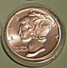 1 oz Silver Mercury Dime Tribute .999 Ag BU Round Bullion 88.00 per troy oz
