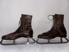 Antique Ladies Auto Leather Ice Skates 10 Blades Brown Womens Size 6 Canada