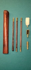 Luxury shotgun cleaning kit - Fine leather pouch, wood 3pc rod, brass fittings