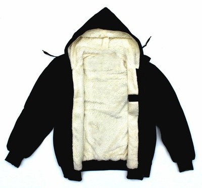 Herren Felljacken Winterjacken schwarz mit Kunstfell Kapuzen Jacken Teddyfutter
