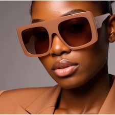 Oversized Square Sunglasses Women's Fashion Frame Brown Tinted Lenses Bold Gafas