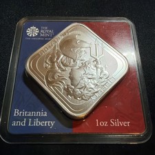 Royal Mint Britannia And Liberty 1 oz Silver Bullion Bar 999.9 Fine Silver TEP