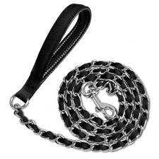 Heavy Duty Metal Dog Chain Leash with Comfortable PU Leather Padded Handle, C...