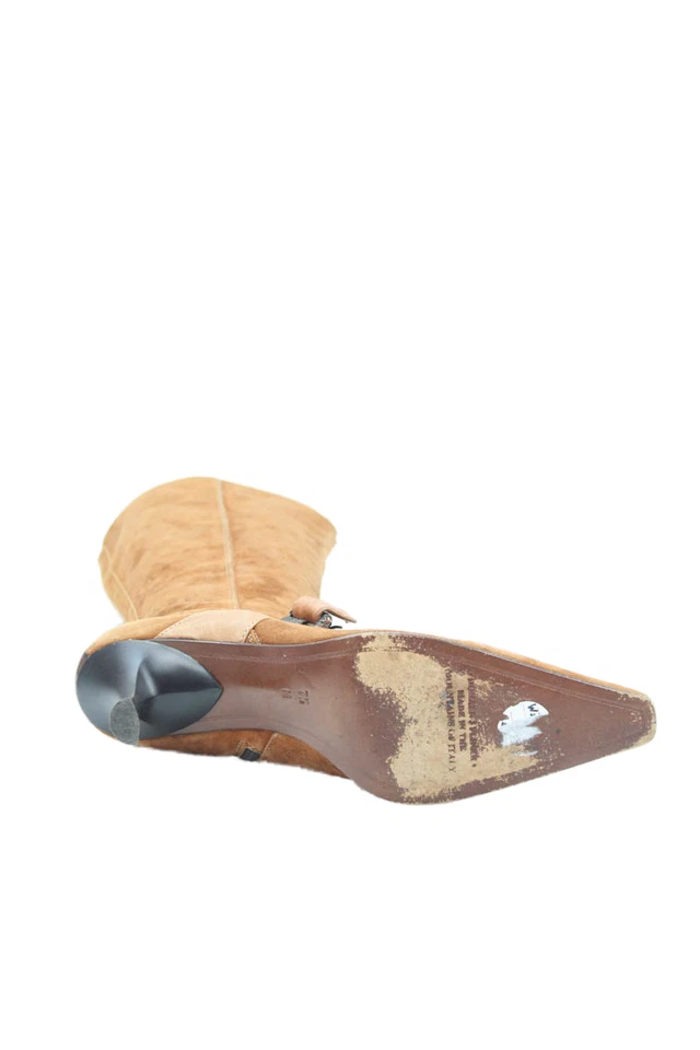 Botas Donald J Pliner para mujer punta puntiaguda gamuza media pantorrilla tacón coñac talla 7,5 Foto 3 de 4