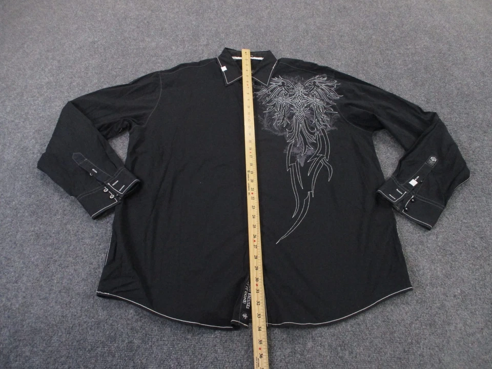 Camisa masculina rugido 2XL preta bordada estrada alta ocidental grunge country cowboy - Imagem 3 de 4