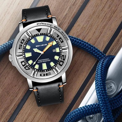 48Mm Men Luminous Quartz Watch Leather Strap Wristwatch Install Quartz Movement 