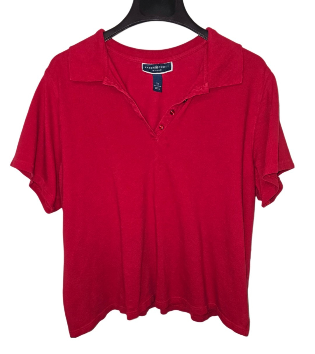 Karen Scott Red Short Sleeve Pullover Polo Shirt Women's Size 2X