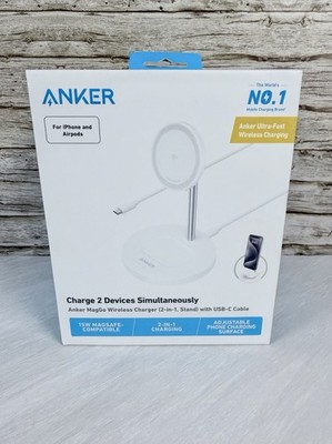 Anker MagGo 2-in-1 Qi2 Magnetic Wireless Charging Stand iPhone/AirPods White