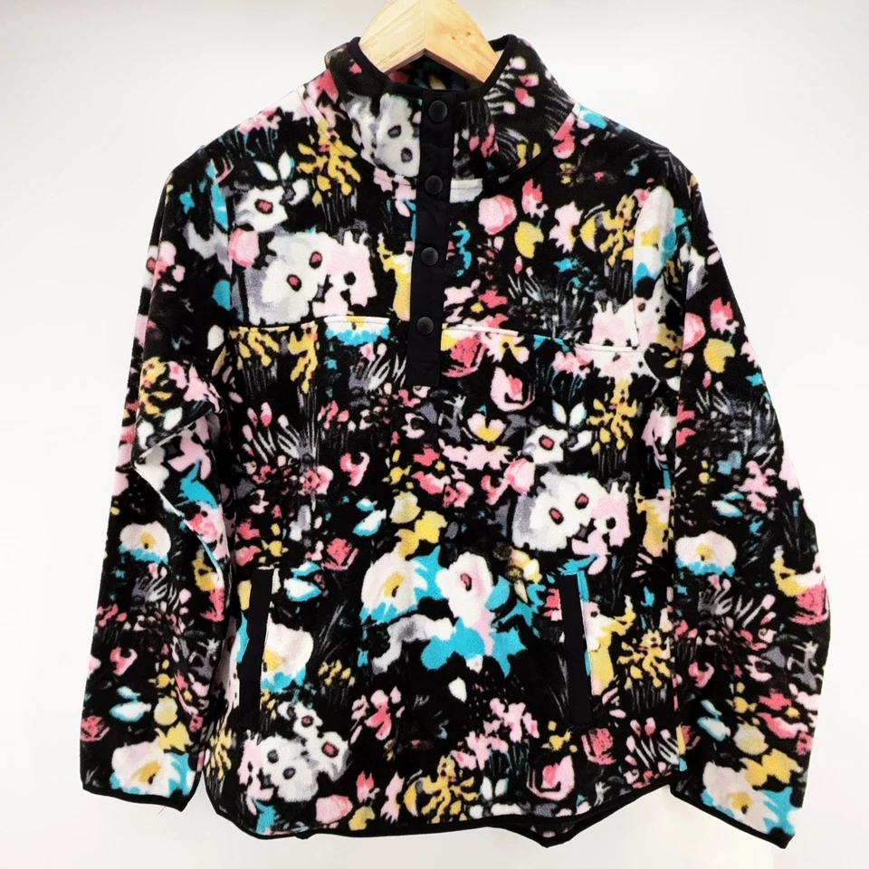 Vera Bradley Floral Fleece Pullover Top Button Snap Mock Neck Small Cozy NEW - Image 3 of 4