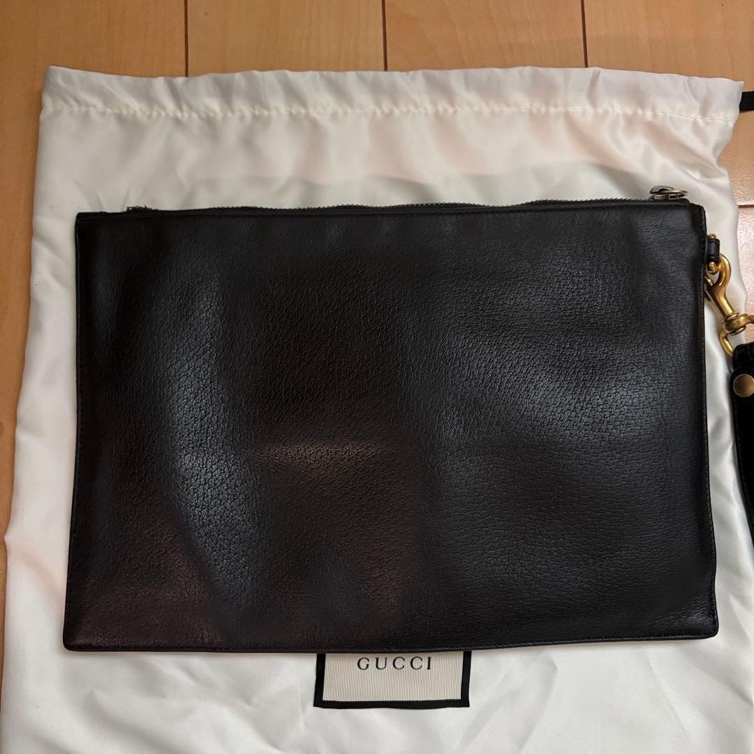 GUCCI Bee Clutch Bag Animalière Leather Black From Japan thumbnail 5