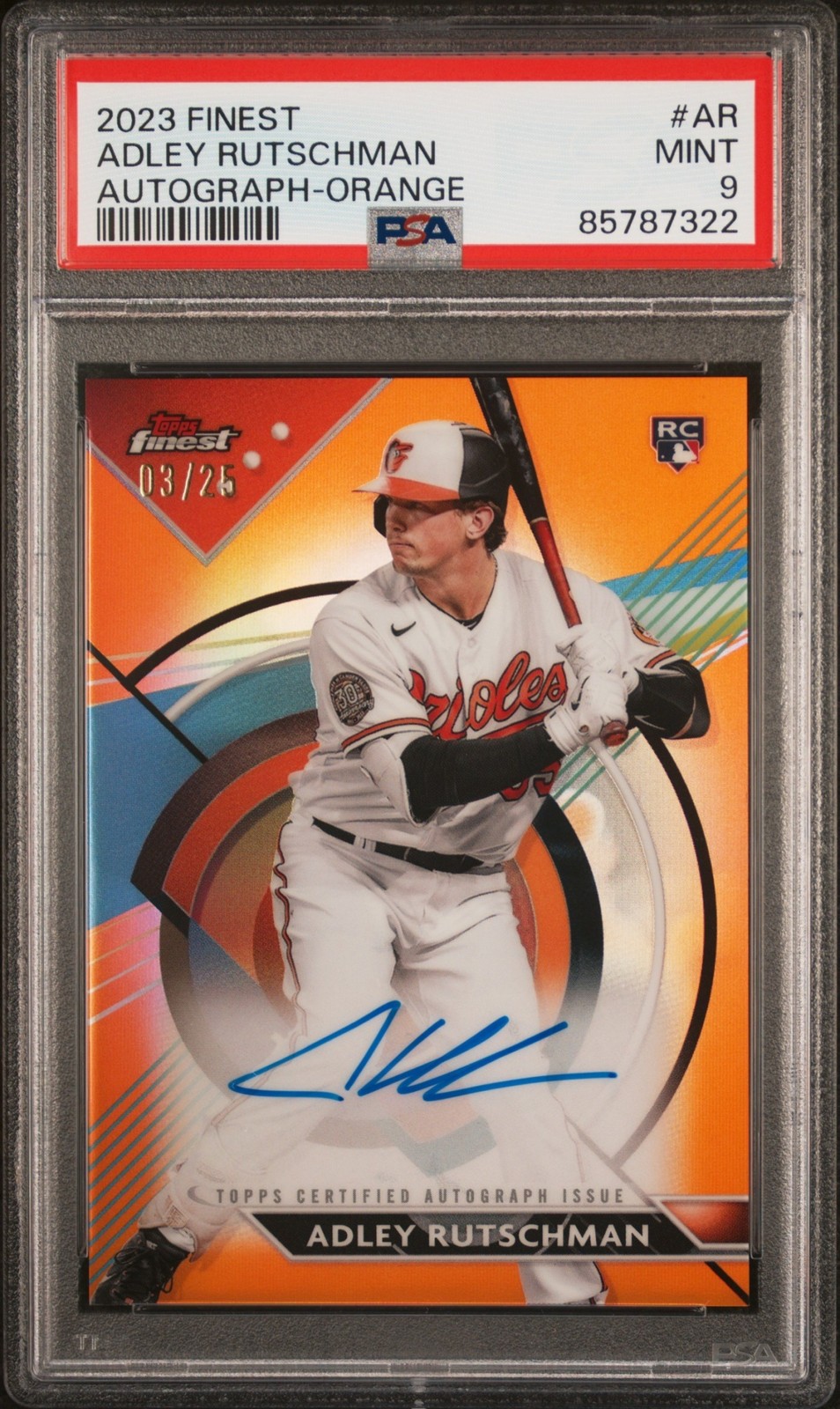 2023 Topps Finest Baseball Adley Rutschman Orange Refractor Auto /25 PSA 9