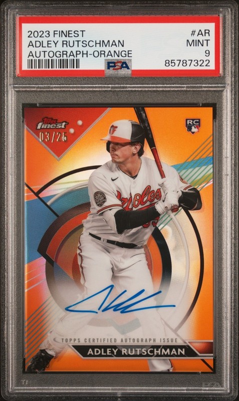 2023 Topps Finest Baseball Adley Rutschman Orange Refractor Auto /25 PSA 9