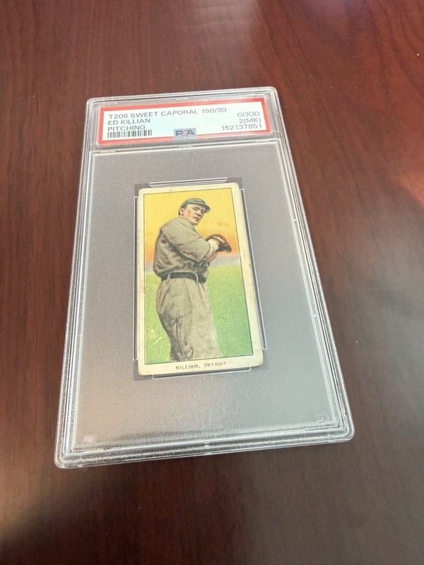 1909-11 T206 Sweet Caporal 150/30 Pitching Ed Killian Rookie Card. PSA 2(mk)