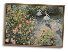 Vintage Wall Art Ballerinas Dancing in Rose Garden 12x16 in Rose bush Framed