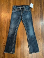 Silver Jeans Co Womens Straight Leg Distress Tuesday 16.5 Jeans 25 x 31 Dk Wash