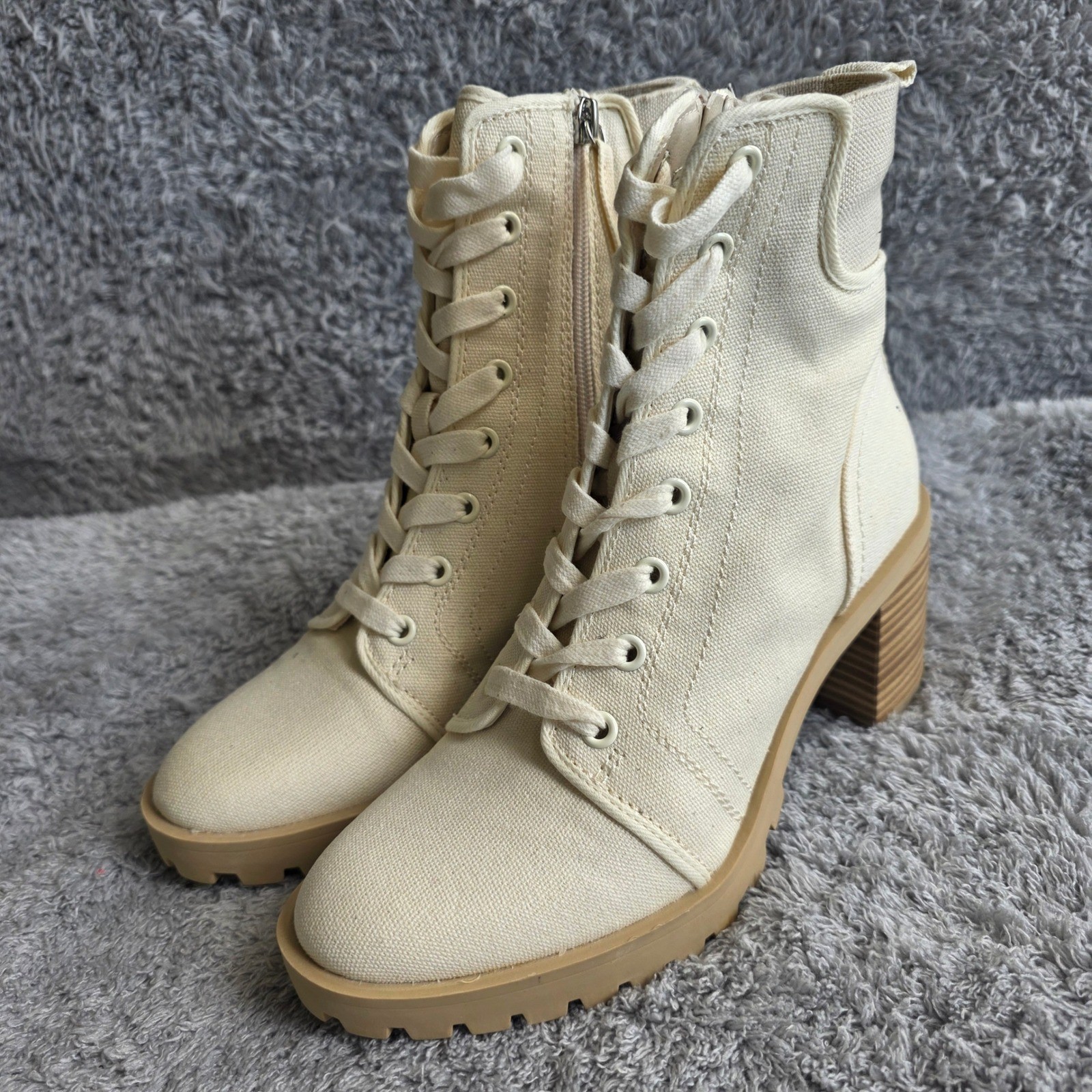 SAOLA NUOVI stivaletti donna Dolce Vita stringati tela tacco suola strappo beige taglia 7