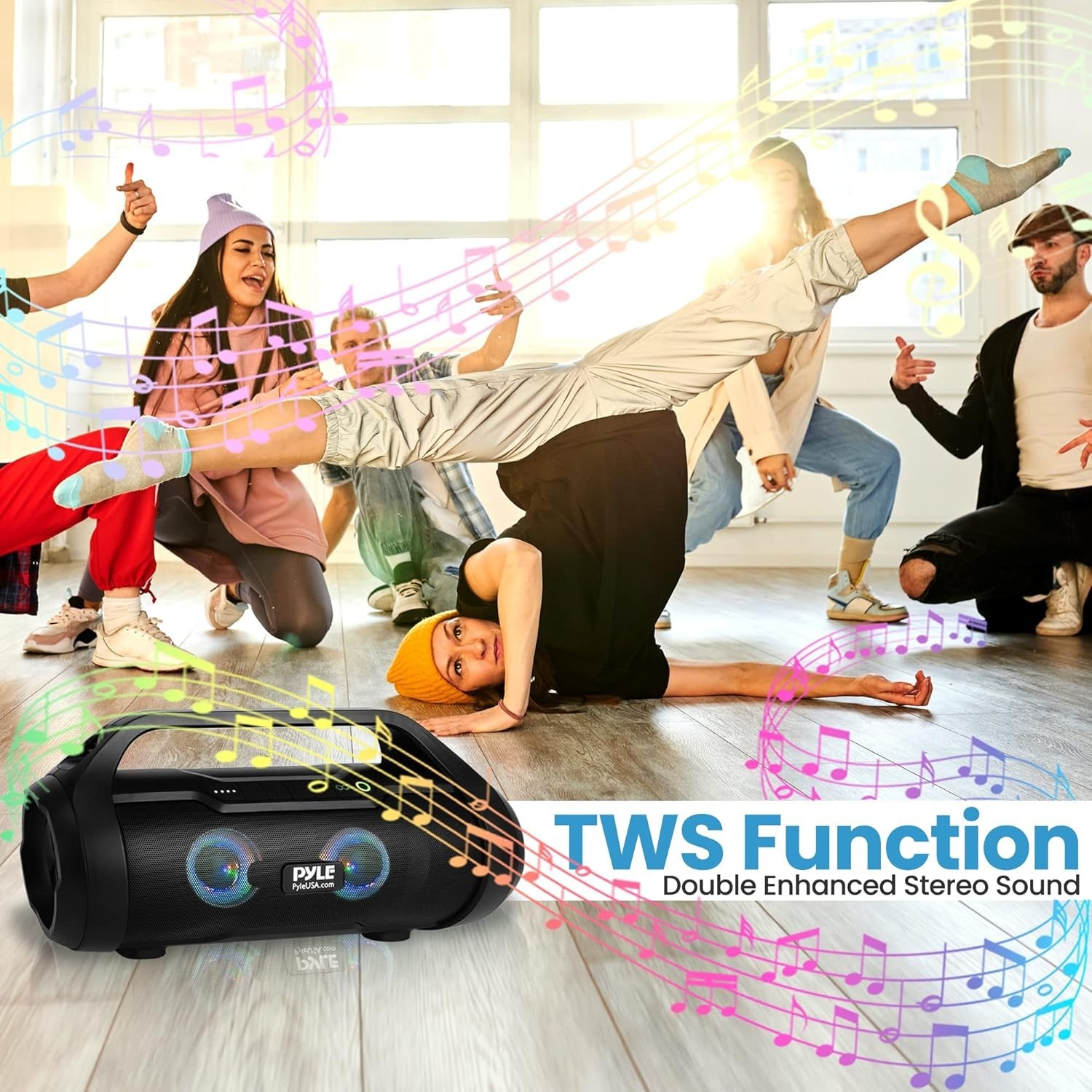 Pyle Bluetooth BoomBox Speaker System - Portable W/Built-in RGB Lights