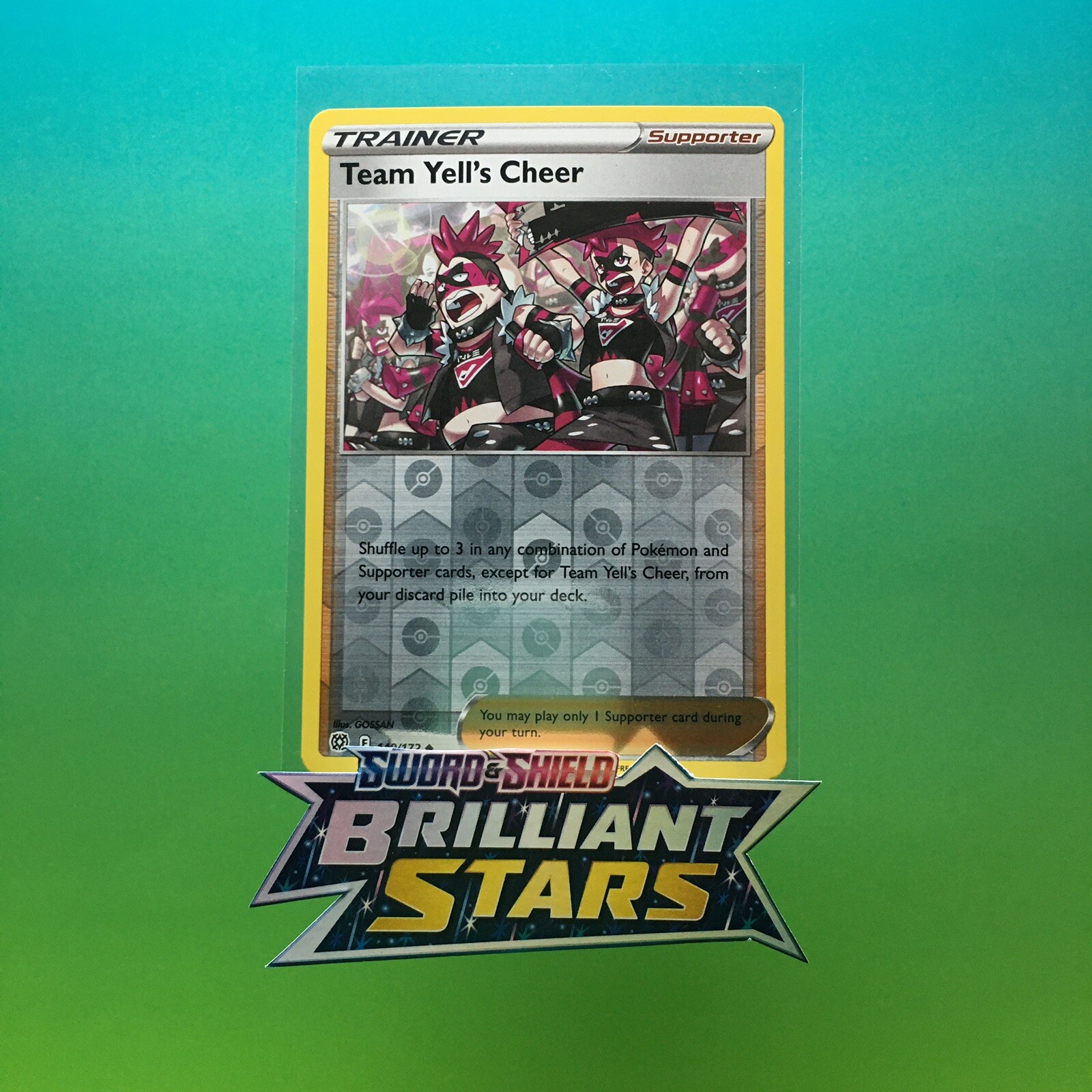 Team Yell’s Cheer 149/172 Reverse Holo Brilliant Stars Pokemon TCG Card M/NM New