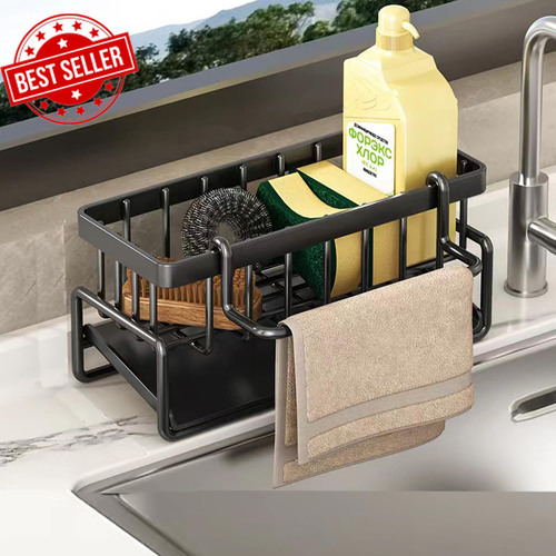 Kitchen Sink Caddy Organiser, Sponge Holder for Kitchen Sink with Self Draining - Picture 9 of 12