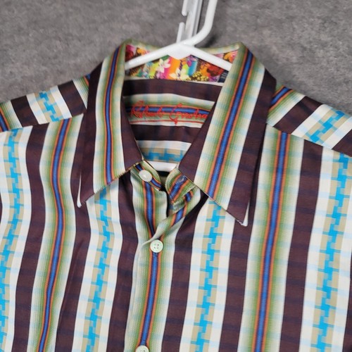 Robert Graham Shirt Mens Large Blue Green Brown Long Sleeve Flip Cuff - Picture 3 of 16